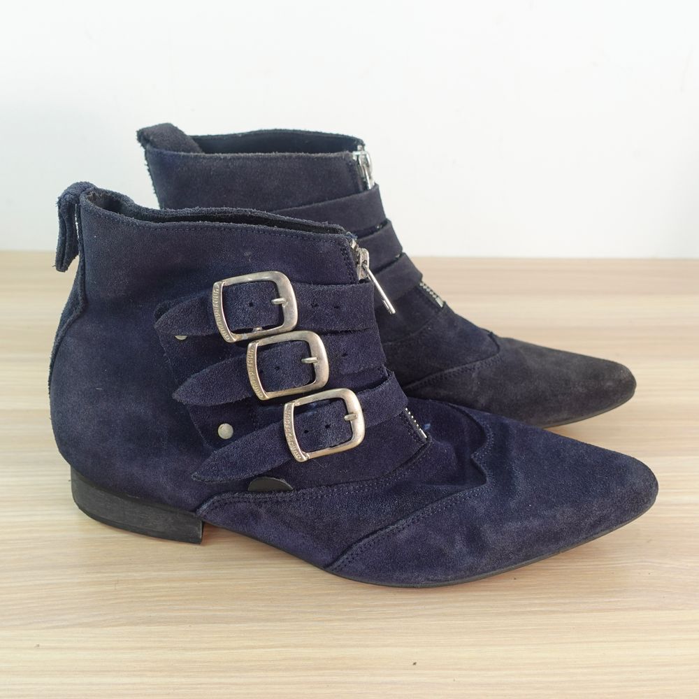 Underground Blitz Boots Winklepicker – Strap/Zip Ankle Boot – Dark Navy Suede - Picture 4 of 11